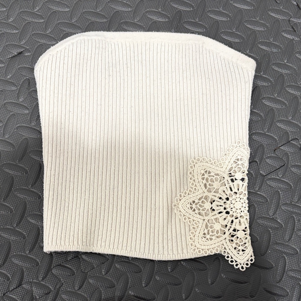 Aerie Ivory Knit tube top with Lace Accent